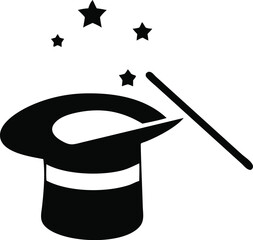magic hat with wand vector icon, magic hat icon in trendy flat style
