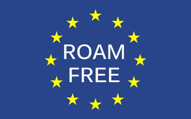 Roam free text on blue European Union flag