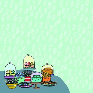 Naklejki Digital image of cupcakes and candies