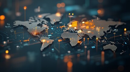 Global data visualization mapping trends technology sector digital graphics urban environment high angle view connectivity concept
