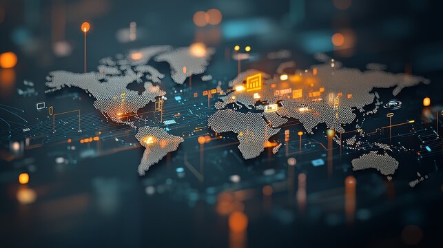 Global data visualization mapping trends technology sector digital graphics urban environment high angle view connectivity concept