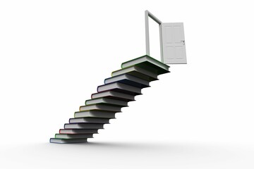 Obraz premium Steps made from books leading to open door