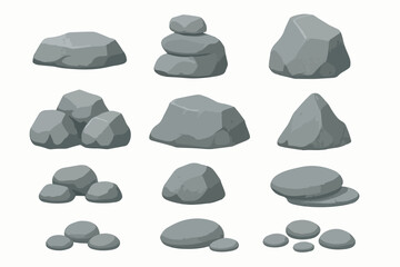 Set Ten Granite stones. Mountain rock stone heap, boulder rocky stones, granite rocks and grey pebbles vector symbols illustration set. Stones collection © Pandaman1102