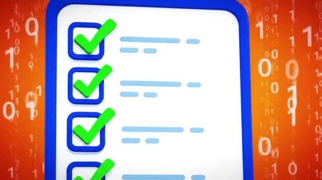 Digital Checklist Animation with Binary Code Background for Business and Technology Themes