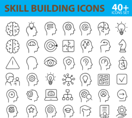 Skill Building Line Icon Set,  Editable Vector Icons for Learning, Personal Growth, and Development Tools

