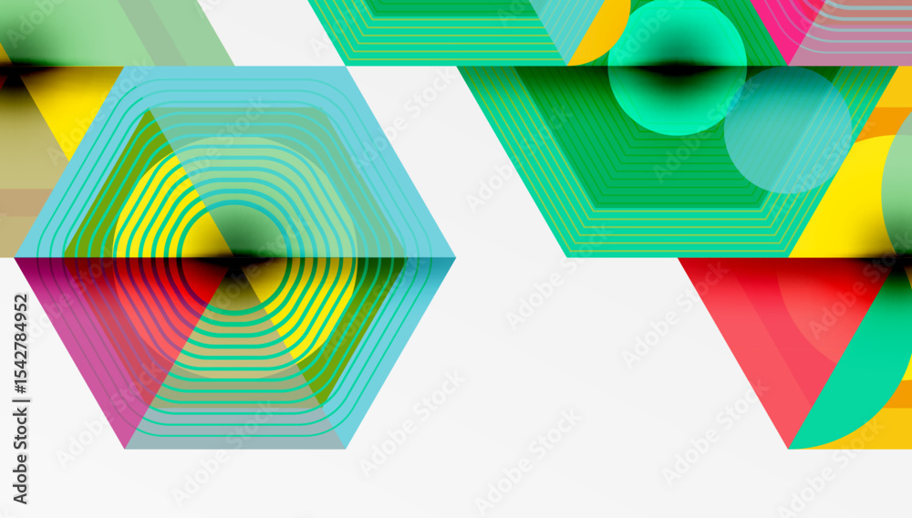 Aufkleber abstract geometric design. colorful hexagons, circles overlap creating optical illusion. lines sugge