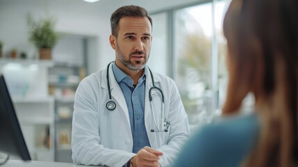 Modern medical clinic with doctor consulting patient