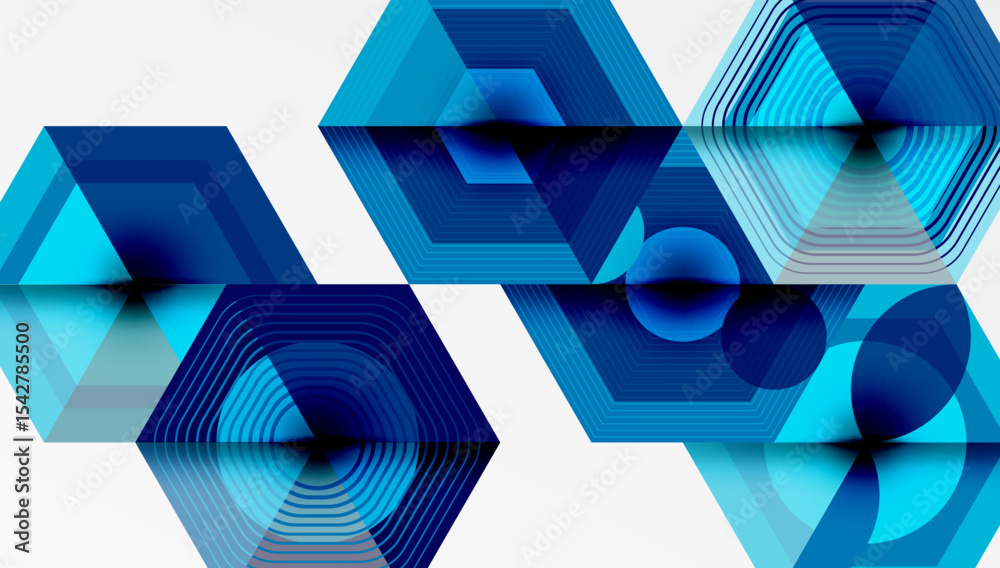Aufkleber abstract geometric composition. blue shades form hexagonal patterns, circles, triangles. modern desi