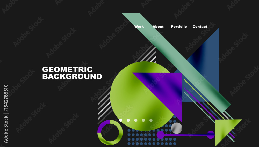 Aufkleber Abstract geometric design. Vibrant colors, shapes overlap creating modern visual impact. Text highlights background theme.