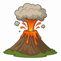 Volcano eruption. Cartoon erupting volcano natural disaster, environmental damage, nature volcano mountain landscape flat vector illustration. Volcano on white background 
