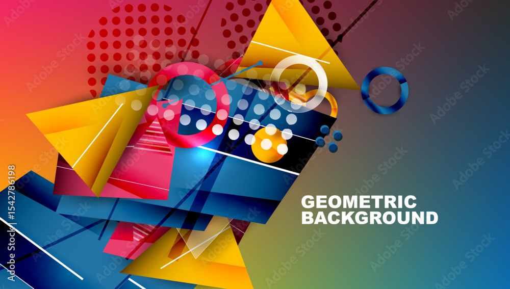 Aufkleber dynamic composition. vibrant colors blend, creating abstract geometric shapes. modern design, suitab