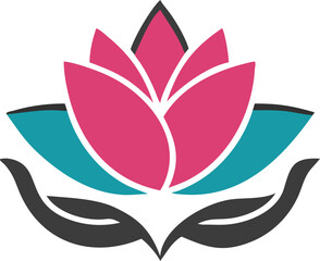 lotus flowers logo design with hand. vector icon Illustration
