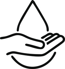 Dermatology tested vector icon in line style with water drop, hand with water logo. Dermatology test and dermatologist clinic icon, business concept allergy free and healthy