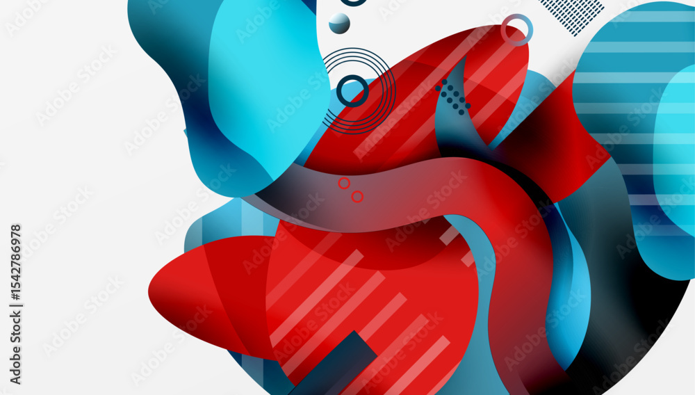 Aufkleber Abstract fluid shapes overlap. Red, blue hues dominate composition. Modern design elements create dynamic visual impact.