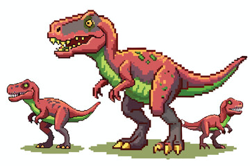Pixel Art T-Rex Sprite Sheet – Prehistoric Predator Character in 8-bit 16-bit 32-bit Pixel Style