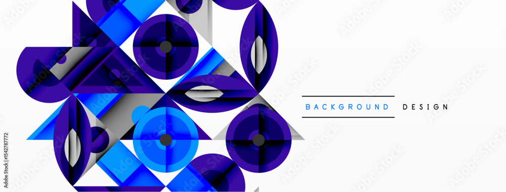 Poster Abstract geometric shapes, blue hues, overlapping layers create dynamic visual effect. Modern design element for backgrounds.