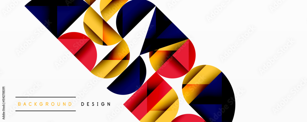 Aufkleber Abstract geometric shapes overlap, creating dynamic colorful composition. Red, yellow, navy dominate white space. Modern design element.