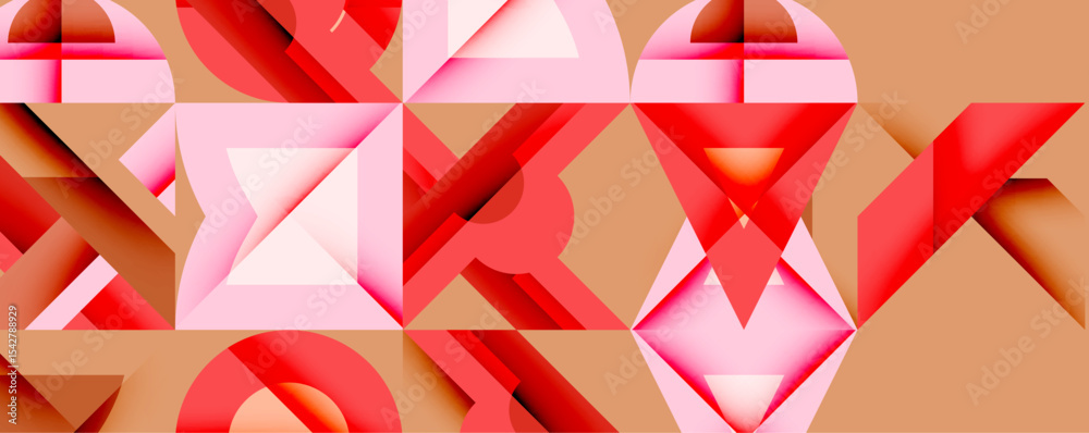 Poster Abstract geometric pattern. Repeating shapes create textured, colorful visual effect. Warm tones dominate composition.