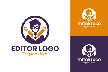 Professional and Modern Editor Logo in Orange and Purple for Content Editing Branding
