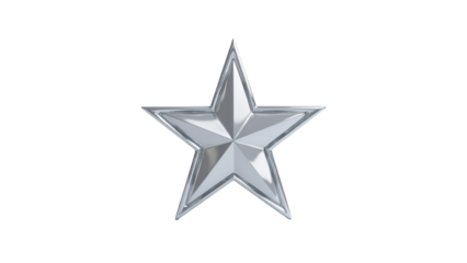 3d silver metallic star isolated on a transparent background. silver shiny star for Awards, medals, decoration design elements isolated PNG