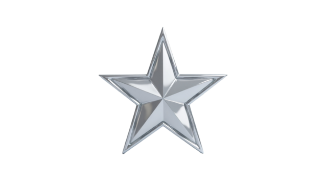 3d silver metallic star isolated on a transparent background. silver shiny star for Awards, medals, decoration design elements isolated PNG
