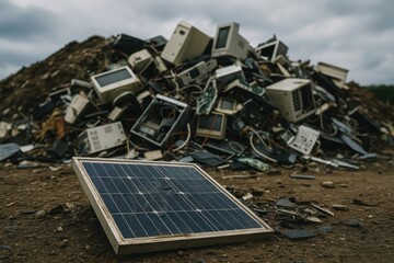 Damaged Solar Panel in Sunny Field Highlighting Renewable Energy Challenges