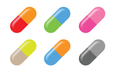 Capsule Icon Set – Realistic Vector Pills and Caplet Shapes for Web and Mobile UI, Vector illustration.   