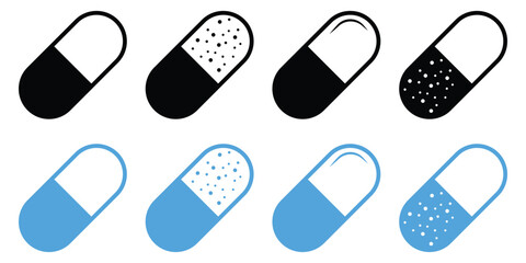 Capsule Icon Set – Realistic Vector Pills and Caplet Shapes for Web and Mobile UI, Vector illustration.   