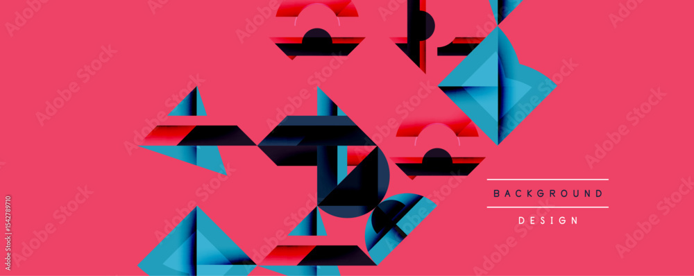 Aufkleber Abstract geometric shapes overlap vibrant pink backdrop. Modern design features layered triangles, creating dynamic visual texture.