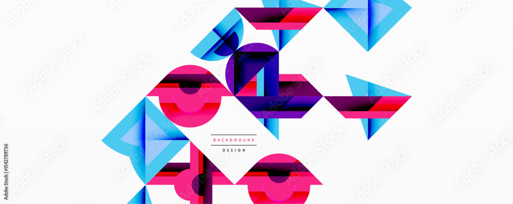 Aufkleber Abstract geometric shapes overlap, creating vibrant colorful background. Modern design utilizes gradients, textures, dynamic composition.