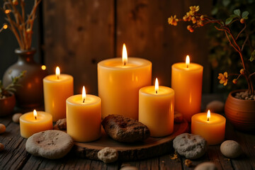 Tranquil Spa Journey with Floating Candles in Mystical Lighting and Serene Natural Space