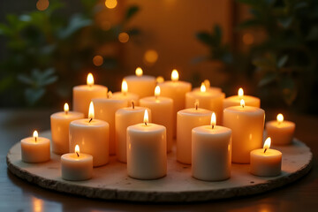 Tranquil Candle Light Setup for Wellness and Energy Healing Practices in a Spiritual Environment