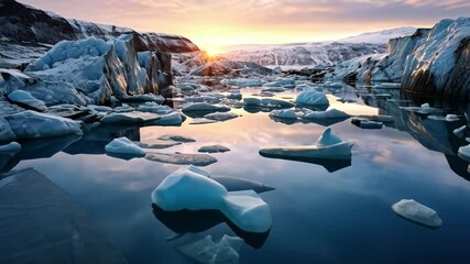 Melting Arctic Glaciers Highlighting Climate Change Slow Pan - Powered by Adobe