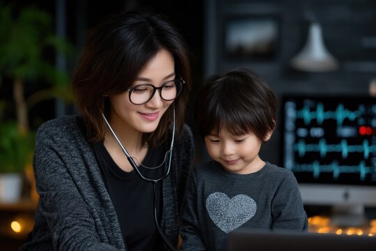 Doctor examining young child