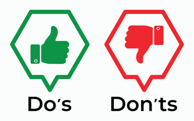 Do and Don’t Icons Set – Checkmark and Cross Symbols for Positive and Negative Actions, Vecto illustration