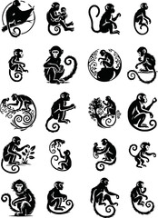 Monkey Silhouette Vectors for Wildlife and Animal Designs