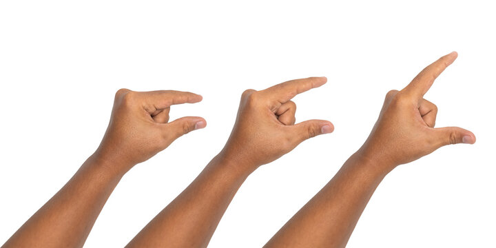 male hand zooming or pinching size from small to big isolated on white background. transparent png