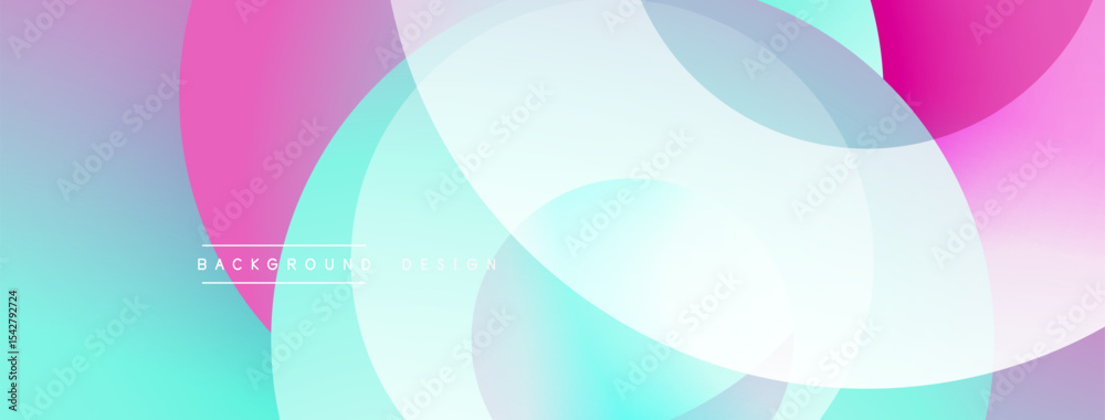 Poster Abstract colorful layers create dynamic visual effect. Soft gradients blend pink, turquoise, white hues. Modern design element.
