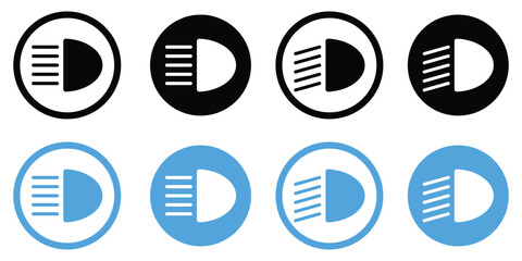 Vector Car Dashboard Light and Headlamp Indicator Icons – High Beam, Low Beam, Fog Light Symbols Set,  Vecto illustration. © maxmoyen25