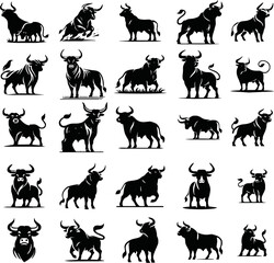 Free Bull Silhouette Vector Icons - Spanish Fighting Bull Poses Collection