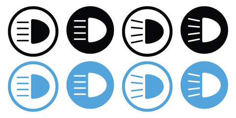 Vector Car Dashboard Light and Headlamp Indicator Icons – High Beam, Low Beam, Fog Light Symbols Set,  Vecto illustration. © maxmoyen25