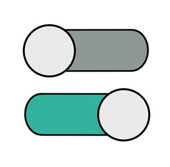 Toggle switch button icon simple flat design in grey and green color for user interface, website, and app on off control