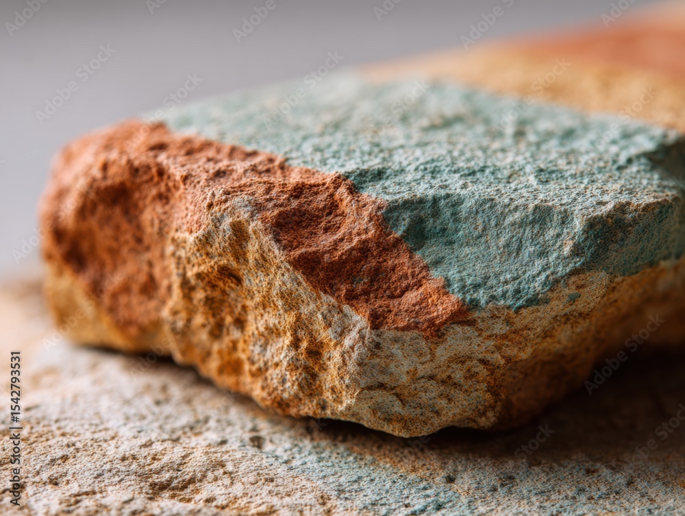 Poster close-up of textured multicolored sandstone rock fragment showcasing natural mineral layers and eart