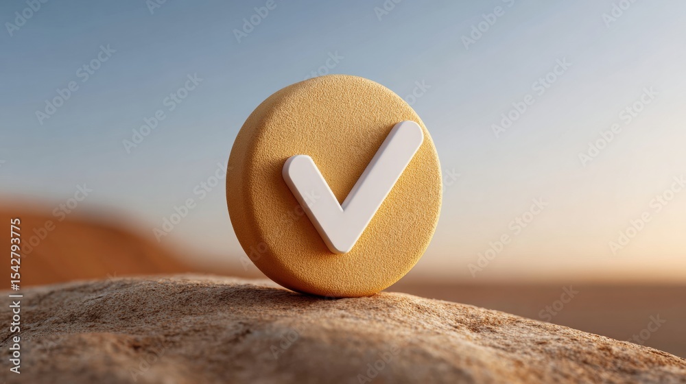Poster vote counting icon with bold check mark on textured stone surface in warm golden hour light for busi