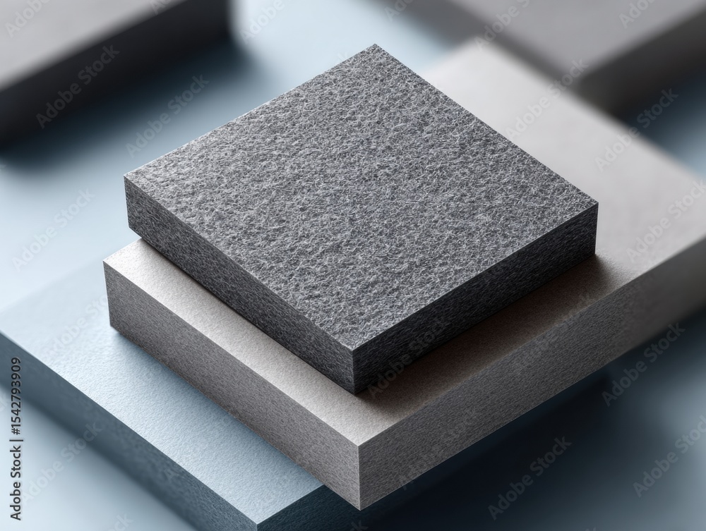 Poster Modern Textured Square Paper Blocks Stacked with Matte Surfaces on Soft Gradient Background for Contemporary Design and Creative Workspace Decor