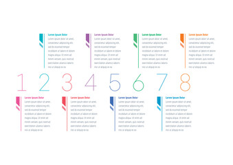 infographic template with colorful numbers. eight steps numerical information template. infographic template for business, education, industry, technology world. information template for annual report