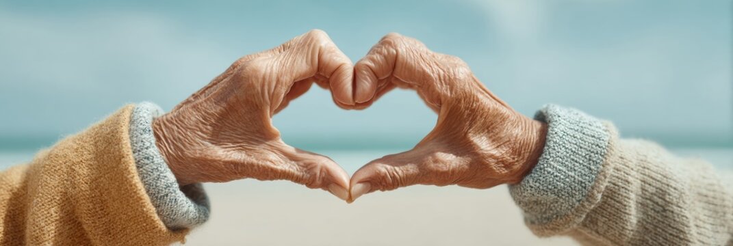 Compassionate Elder Care Concept with Heart Shape Gesture by Elderly Woman and Caregiver Showing Generational Support and Warm Connection