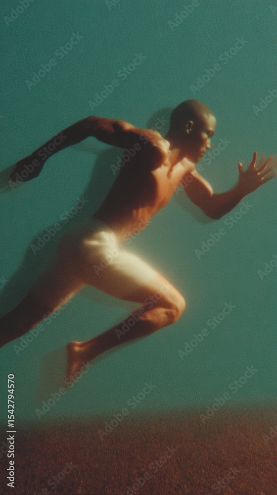 Poster futuristic stamina icon wireframe of athlete in running pose with geometric silhouette and tech-driv
