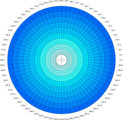 blue color gradient  editable Precision Polar Graph Paper with 5-Degree Angular Divisions ,Circular Grid , polar coordinates
