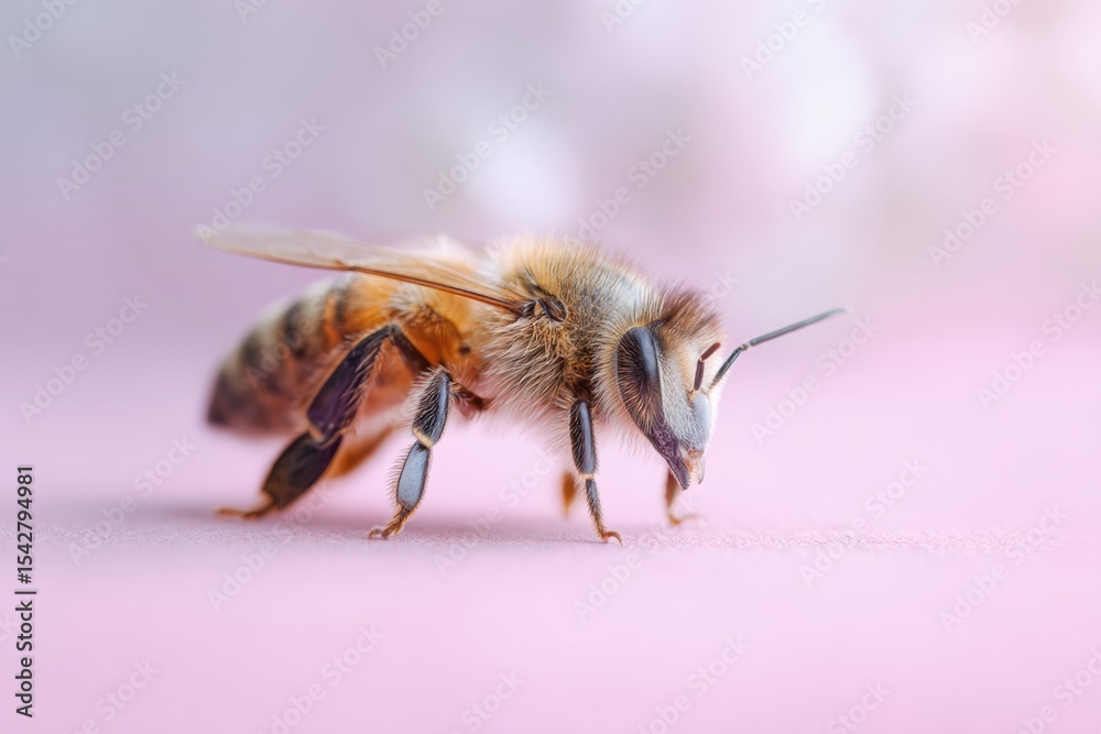 Aufkleber close-up macro of bee with detailed fuzzy texture on soft surface highlighting pollinator biodiversi